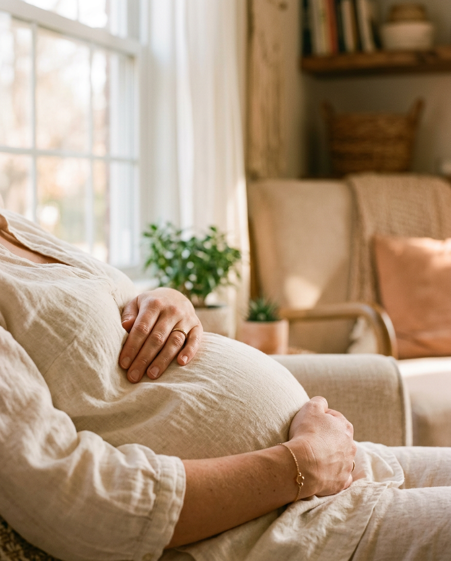 Pregnant mother resting her hand on her belly